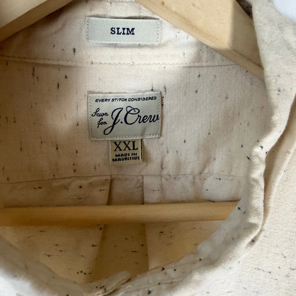 J.Crew Slim Fit Speckled Neps Button Down Shirt Mens‎ XXL Cream Long Sleeve
